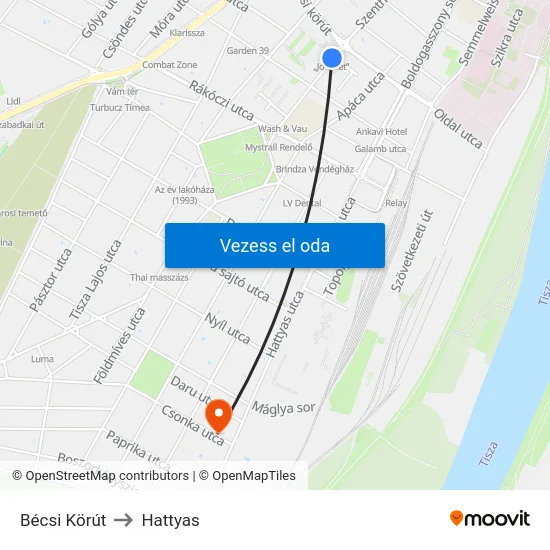 Bécsi Körút to Hattyas map