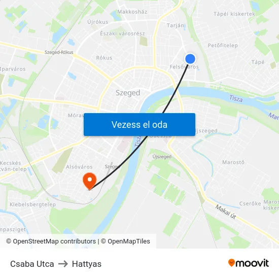 Csaba Utca to Hattyas map