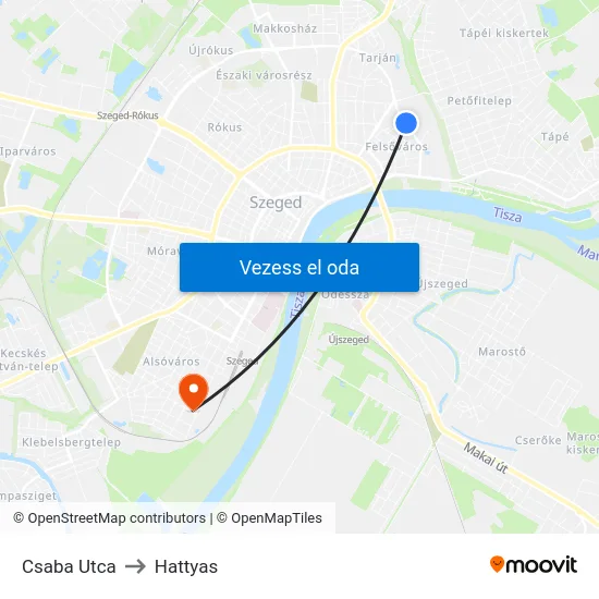 Csaba Utca to Hattyas map