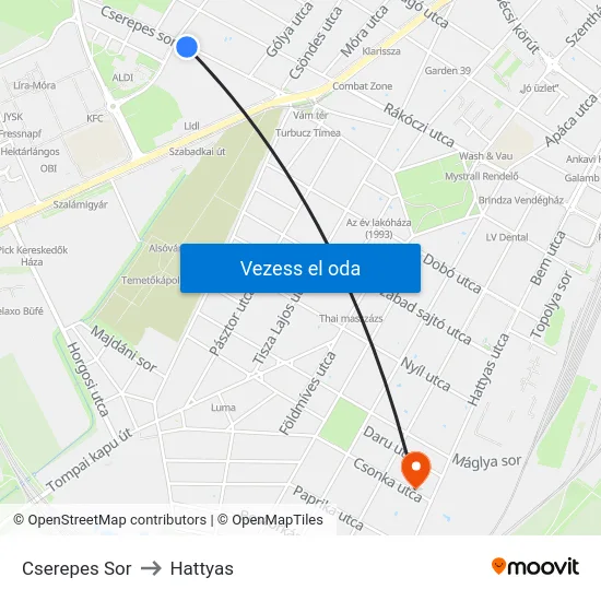 Cserepes Sor to Hattyas map