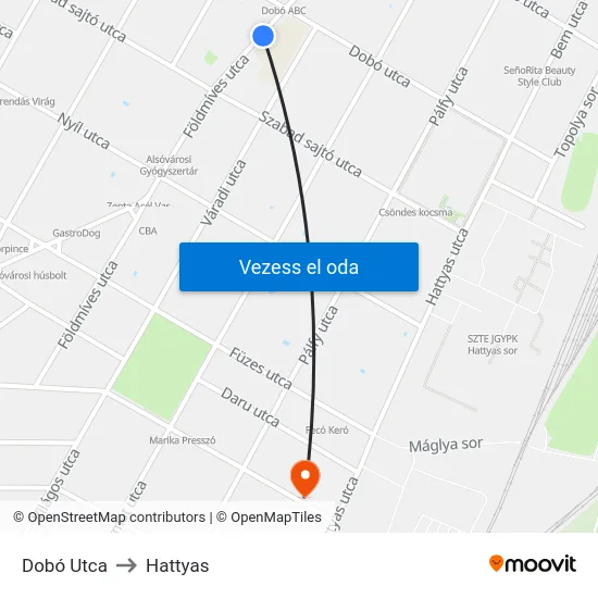 Dobó Utca to Hattyas map