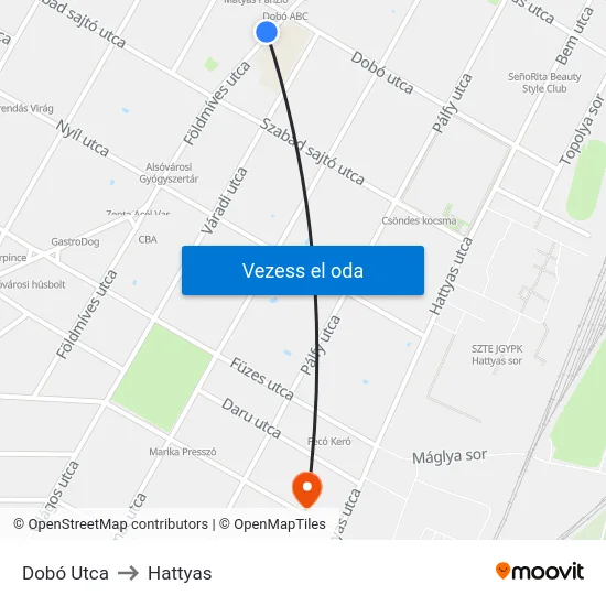 Dobó Utca to Hattyas map