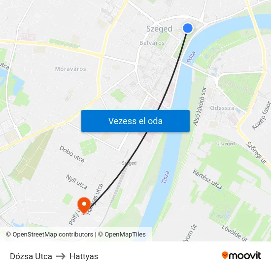 Dózsa Utca to Hattyas map