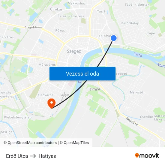 Erdő Utca to Hattyas map