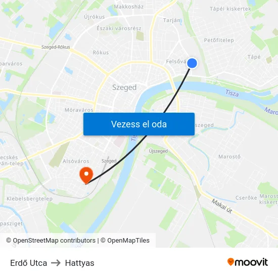Erdő Utca to Hattyas map