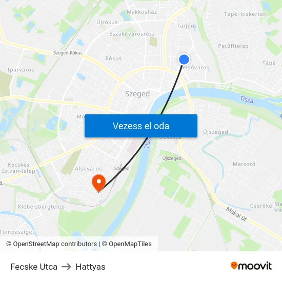 Fecske Utca to Hattyas map