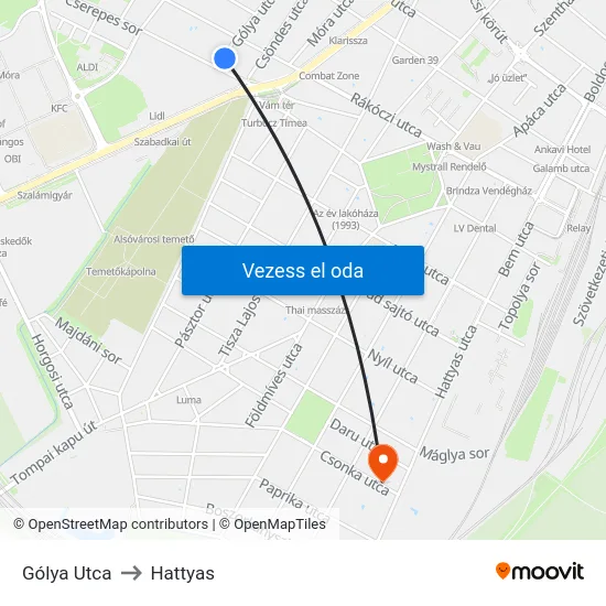 Gólya Utca to Hattyas map