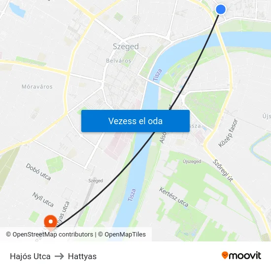 Hajós Utca to Hattyas map