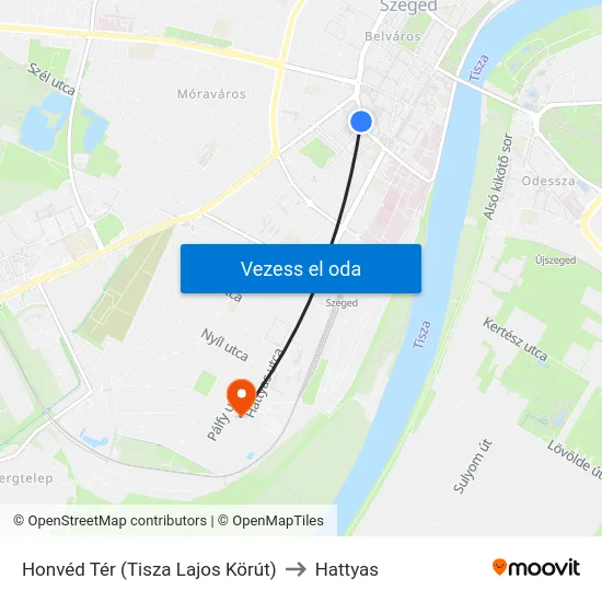 Honvéd Tér (Tisza Lajos Körút) to Hattyas map