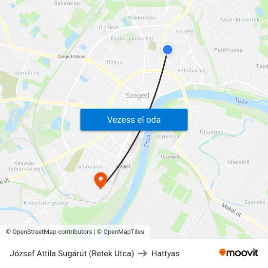 József Attila Sugárút (Retek Utca) to Hattyas map