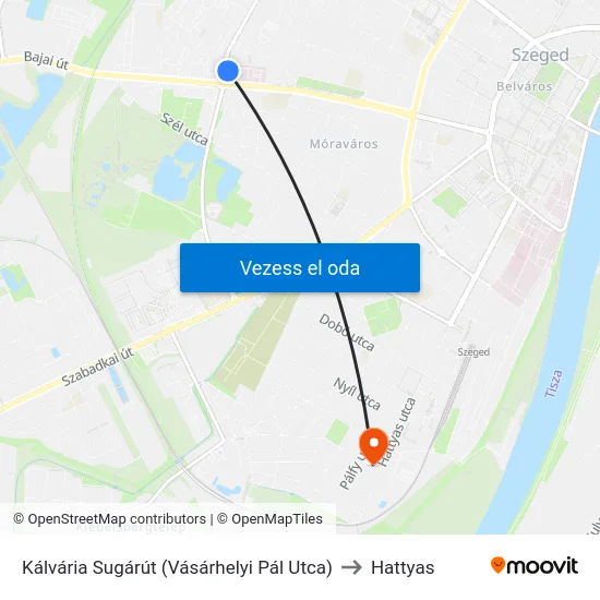Kálvária Sugárút (Vásárhelyi Pál Utca) to Hattyas map