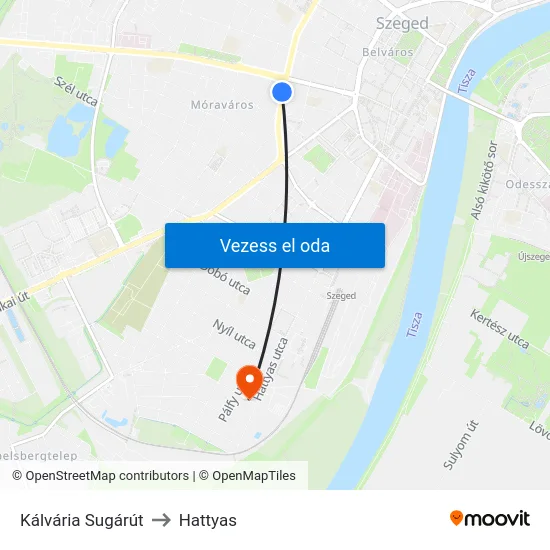 Kálvária Sugárút to Hattyas map