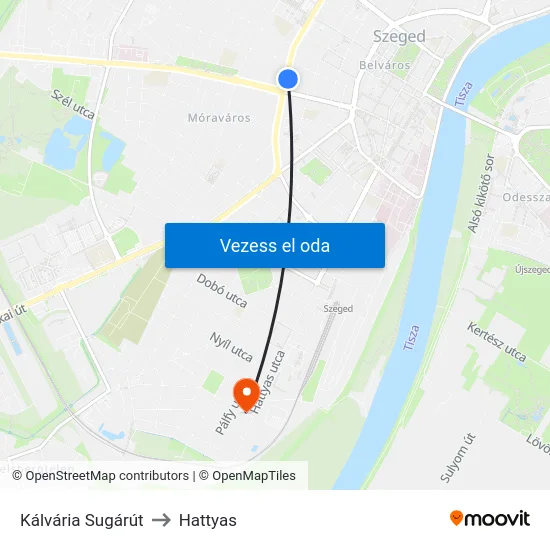 Kálvária Sugárút to Hattyas map