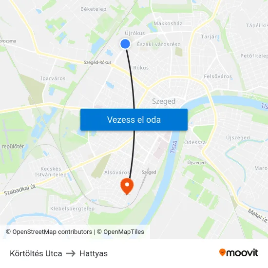 Körtöltés Utca to Hattyas map