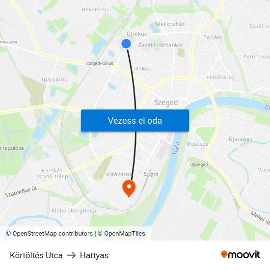 Körtöltés Utca to Hattyas map