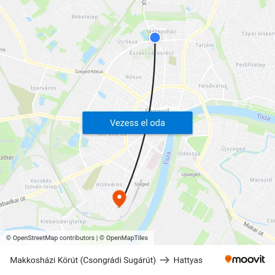 Makkosházi Körút (Csongrádi Sugárút) to Hattyas map