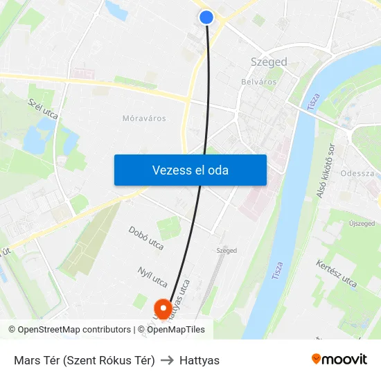 Mars Tér (Szent Rókus Tér) to Hattyas map