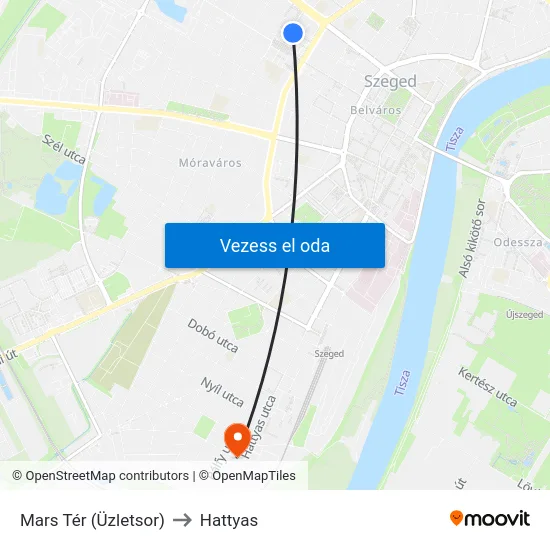 Mars Tér (Üzletsor) to Hattyas map