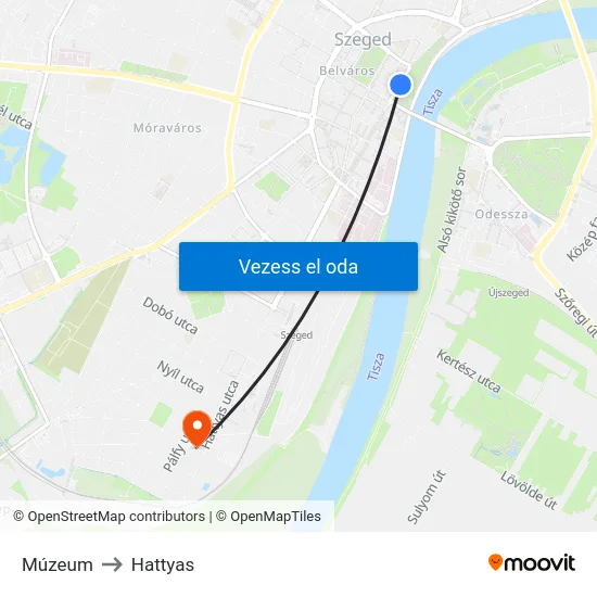 Múzeum to Hattyas map
