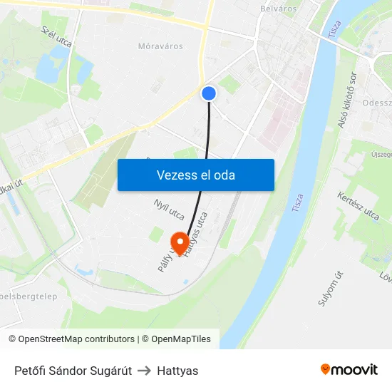 Petőfi Sándor Sugárút to Hattyas map