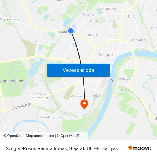 Szeged-Rókus Vasútállomás, Bejárati Út to Hattyas map
