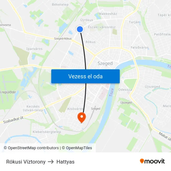 Rókusi Víztorony to Hattyas map