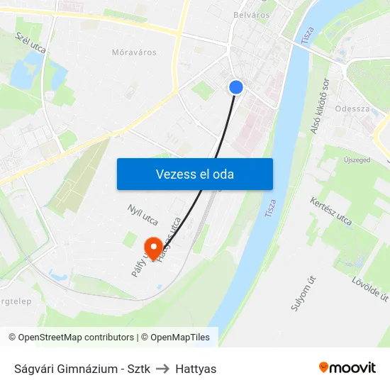 Ságvári Gimnázium - Sztk to Hattyas map