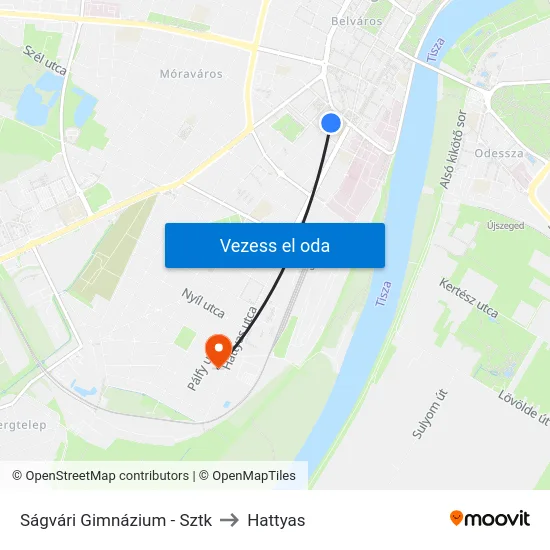 Ságvári Gimnázium - Sztk to Hattyas map