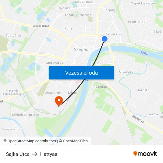 Sajka Utca to Hattyas map