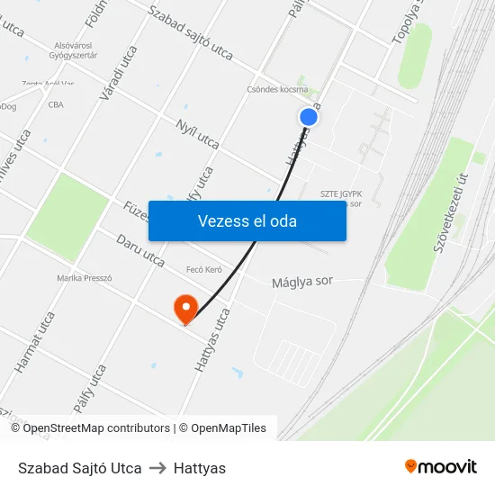 Szabad Sajtó Utca to Hattyas map