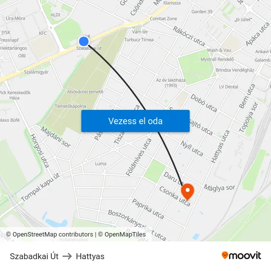 Szabadkai Út to Hattyas map