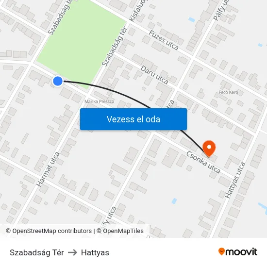 Szabadság Tér to Hattyas map