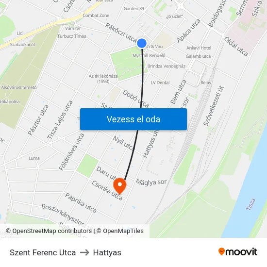 Szent Ferenc Utca to Hattyas map