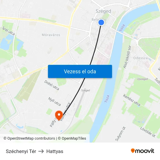 Széchenyi Tér to Hattyas map