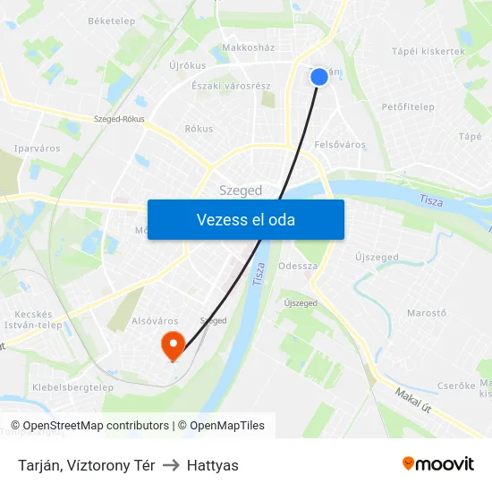 Tarján, Víztorony Tér to Hattyas map