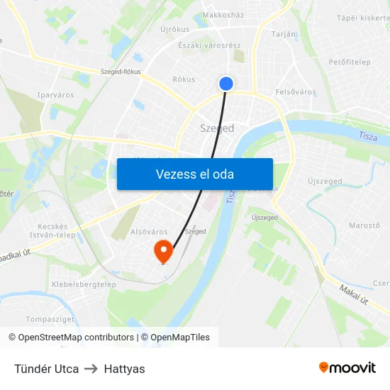 Tündér Utca to Hattyas map