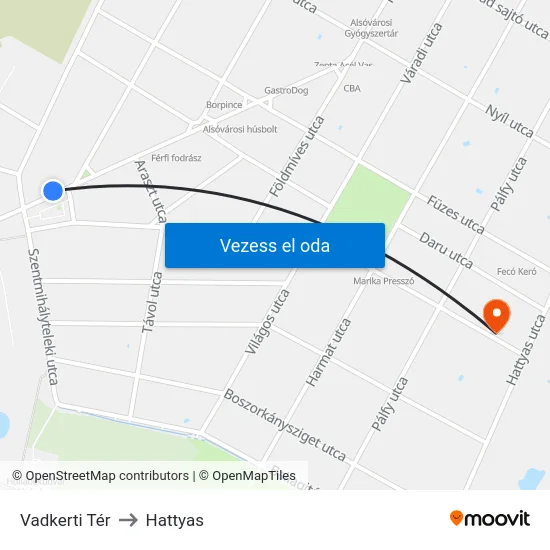 Vadkerti Tér to Hattyas map