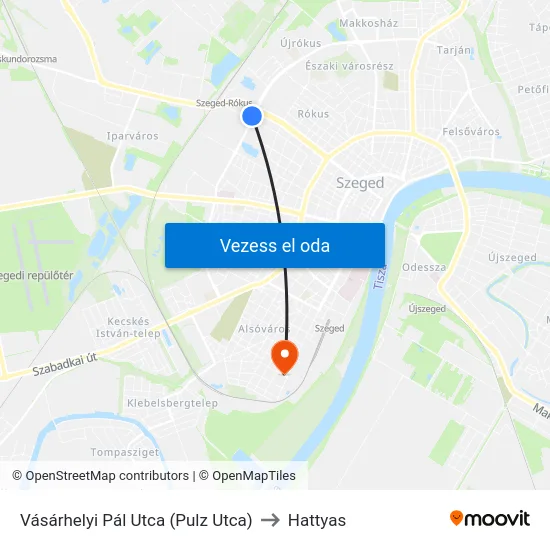 Vásárhelyi Pál Utca (Pulz Utca) to Hattyas map