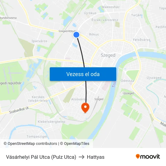 Vásárhelyi Pál Utca (Pulz Utca) to Hattyas map