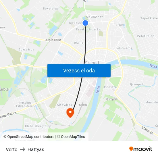 Vértó to Hattyas map