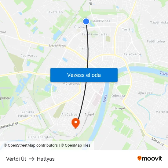 Vértói Út to Hattyas map