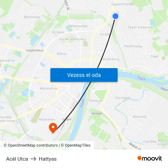 Acél Utca to Hattyas map