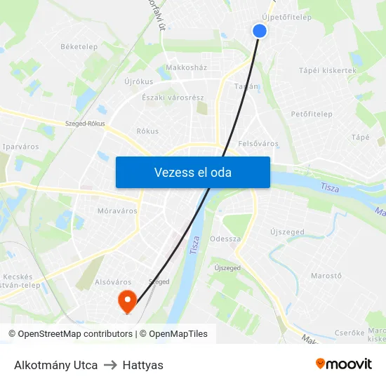 Alkotmány Utca to Hattyas map