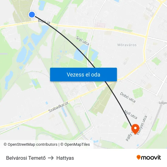 Belvárosi Temető to Hattyas map