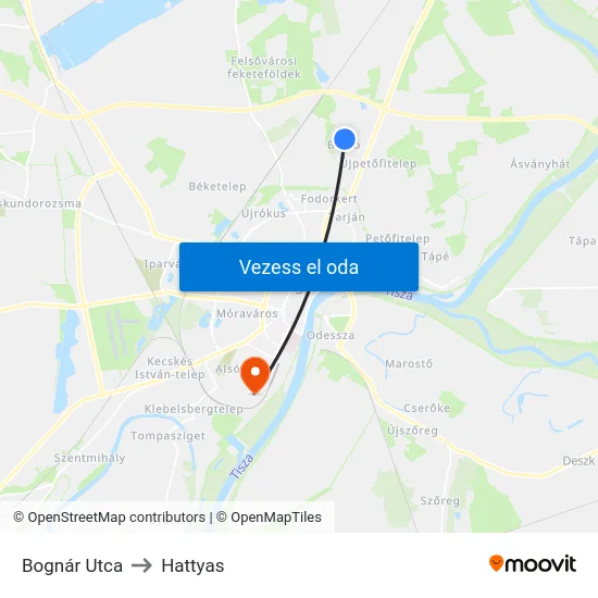 Bognár Utca to Hattyas map