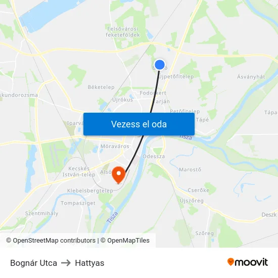 Bognár Utca to Hattyas map