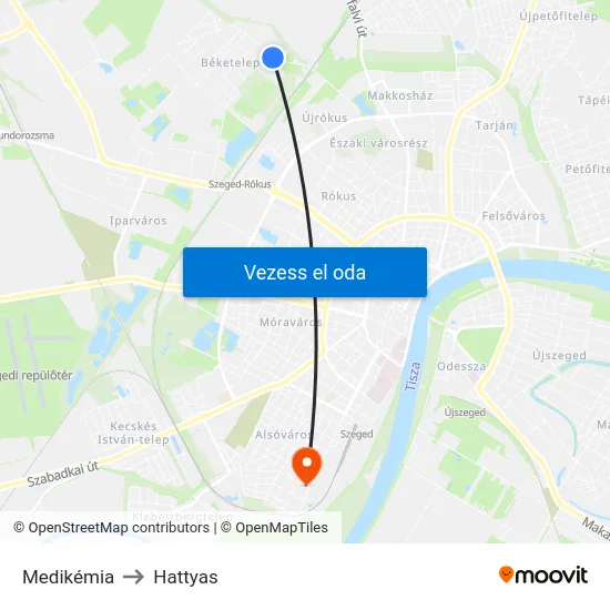 Medikémia to Hattyas map