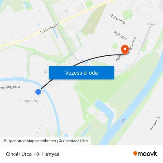 Cincér Utca to Hattyas map