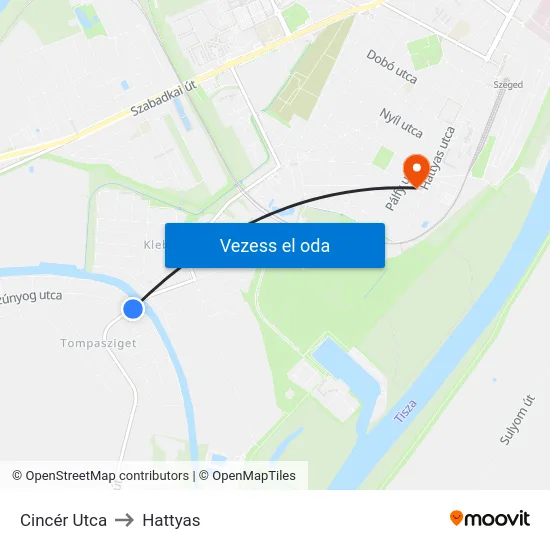 Cincér Utca to Hattyas map