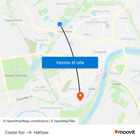 Cserje Sor to Hattyas map